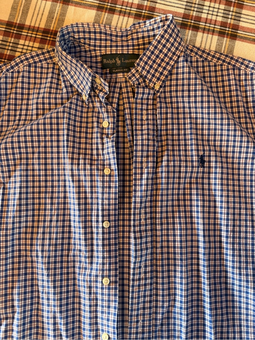 Ralph Lauren Blue and White Gingham Button-Down Shirt